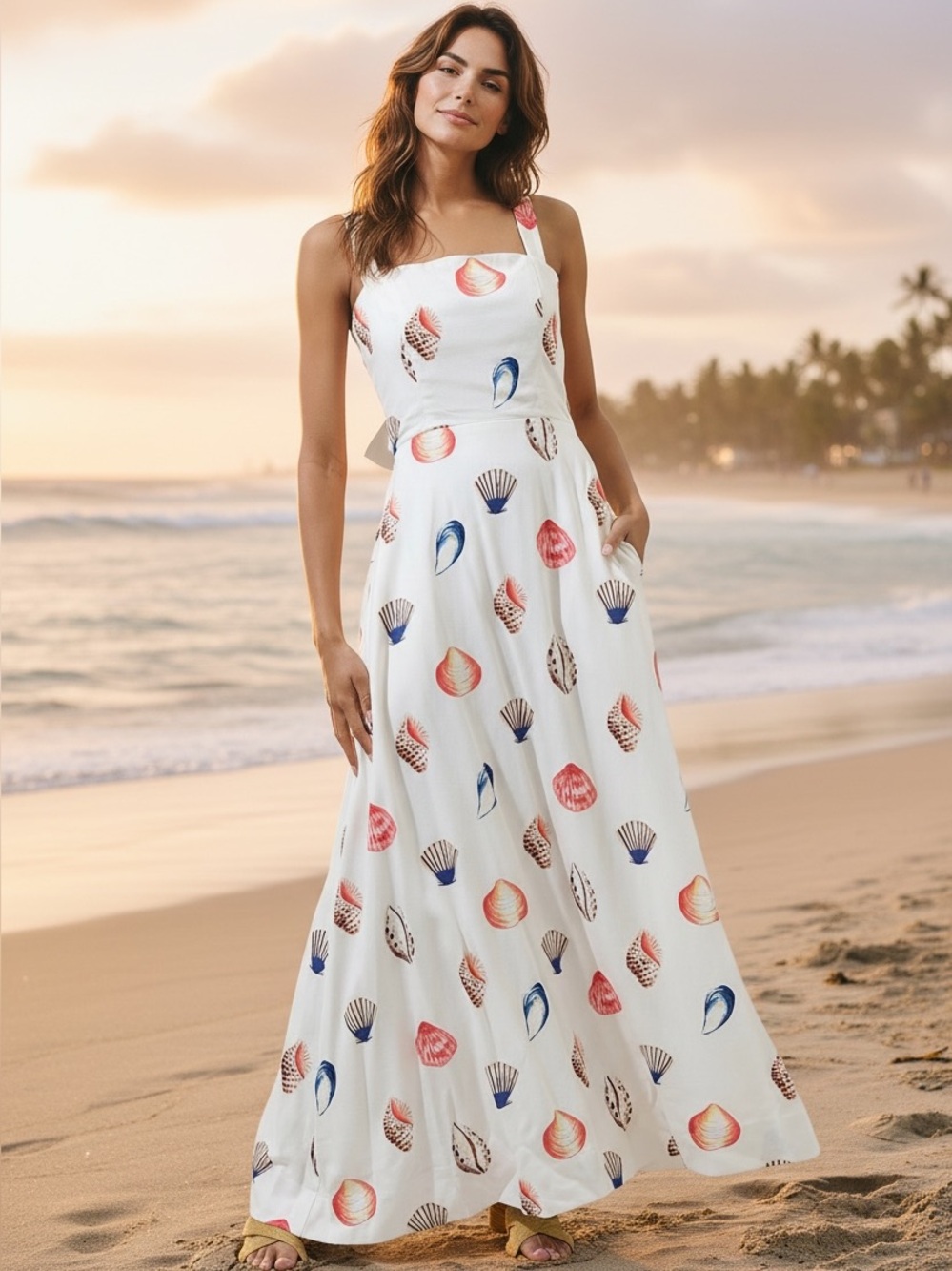 NWT Sugarlips Kara Shells Lully Linen Maxi Dress